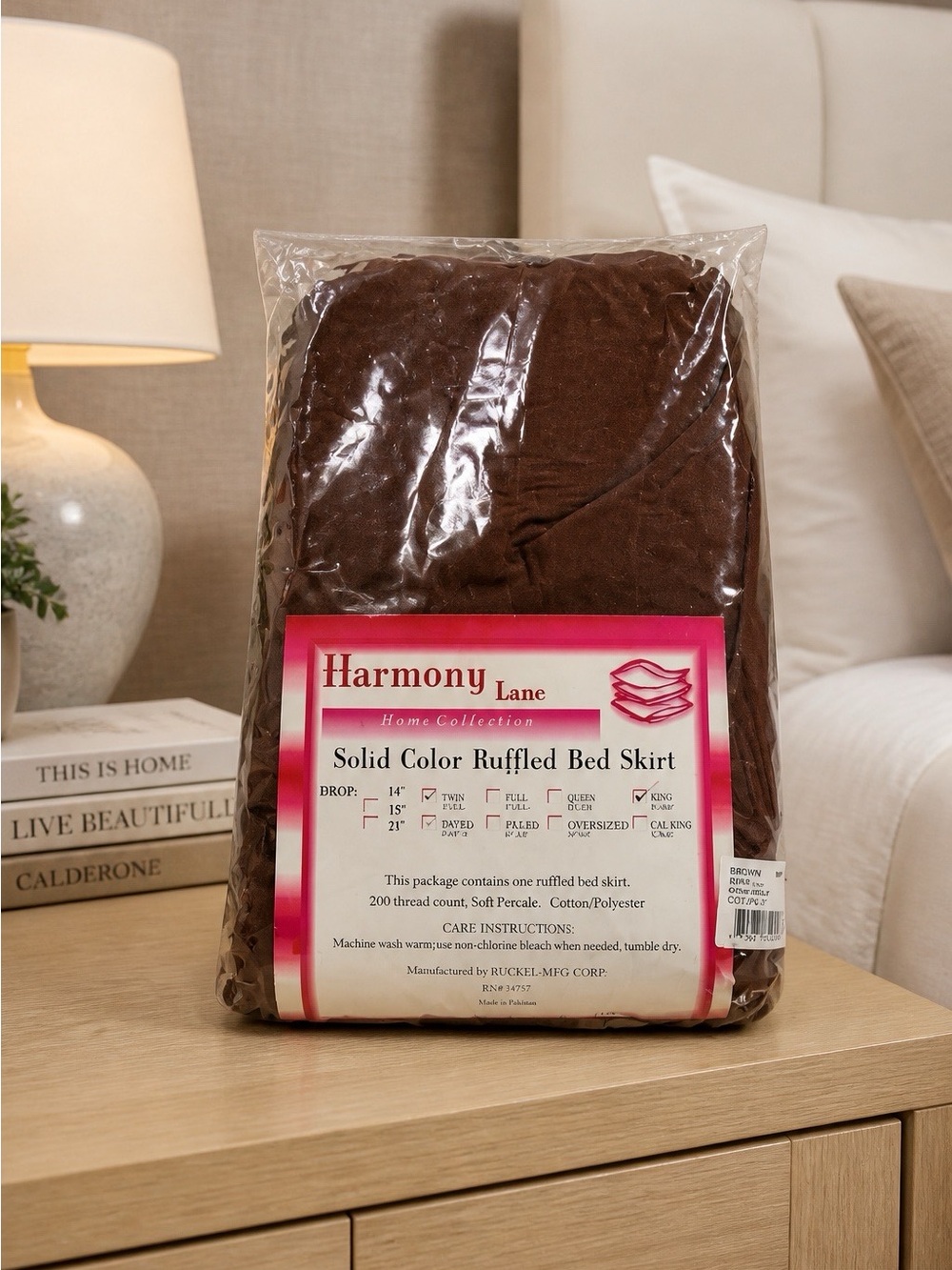 BROWN RUFFLED BED SKIRT KING SIZE 28” DROP COTTON/POLY BLEND NWT